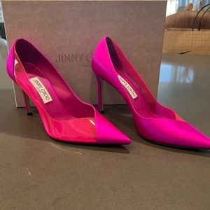 Jimmy Choo Fuschia/Hot Pink satin/neon plexi